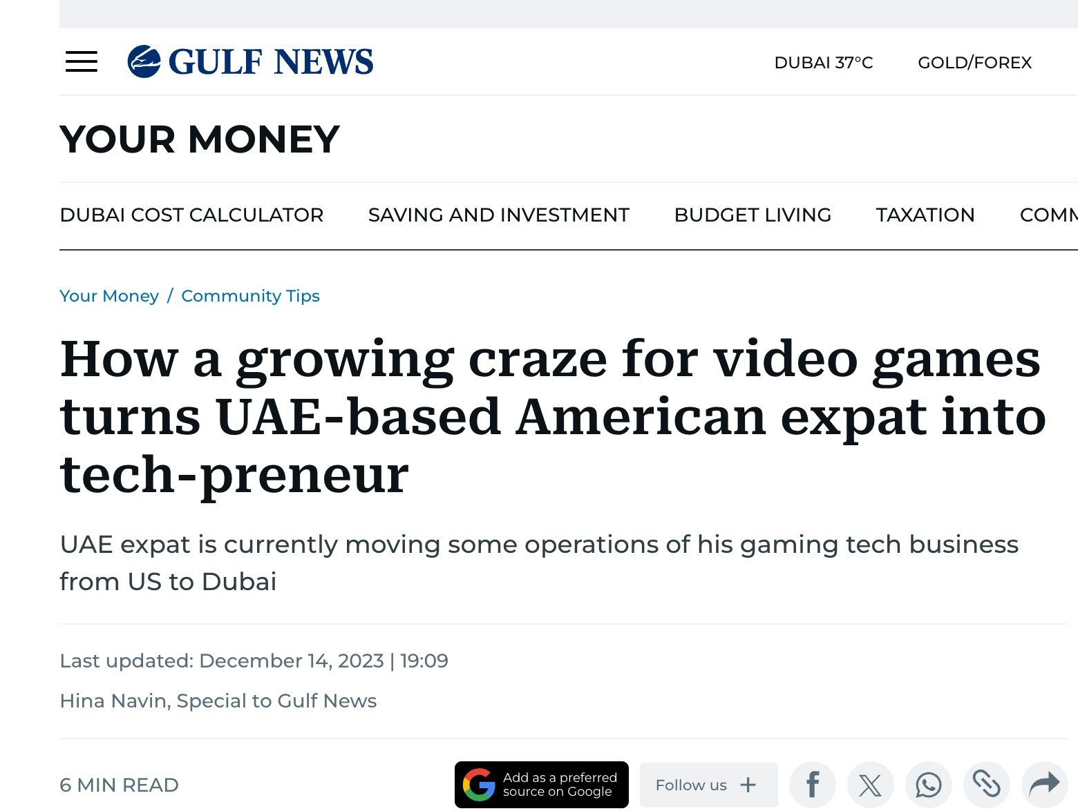 Gulf News: How a growing craze for video games turns UAE-based American expat into tech-preneur