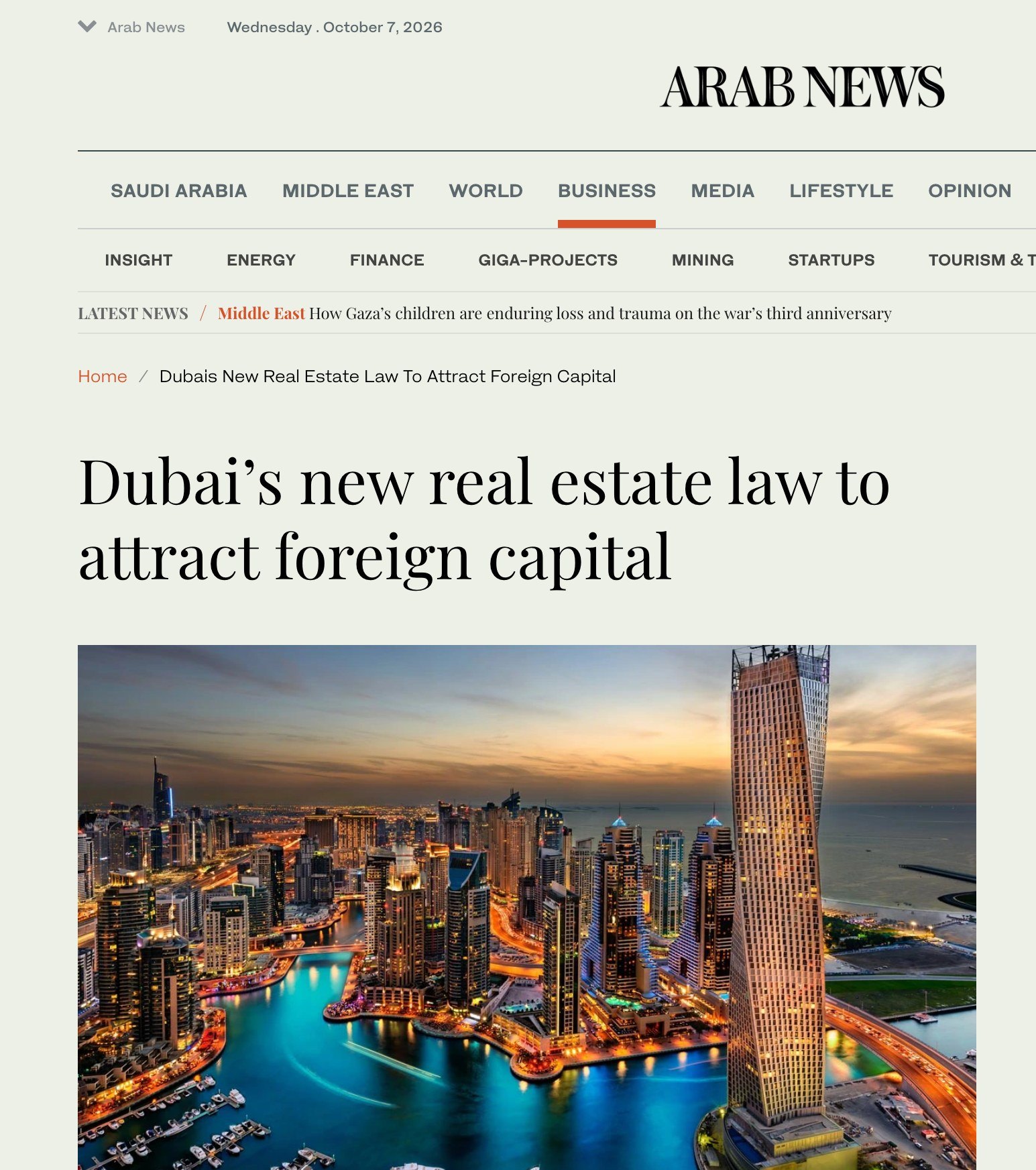 Arab News: Dubai’s new real estate law to attract foreign capital